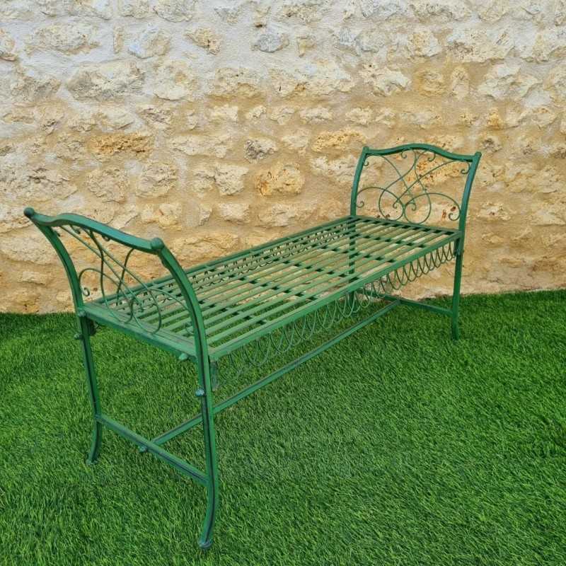 Dagobert Vintage Green Garden Bench Side View