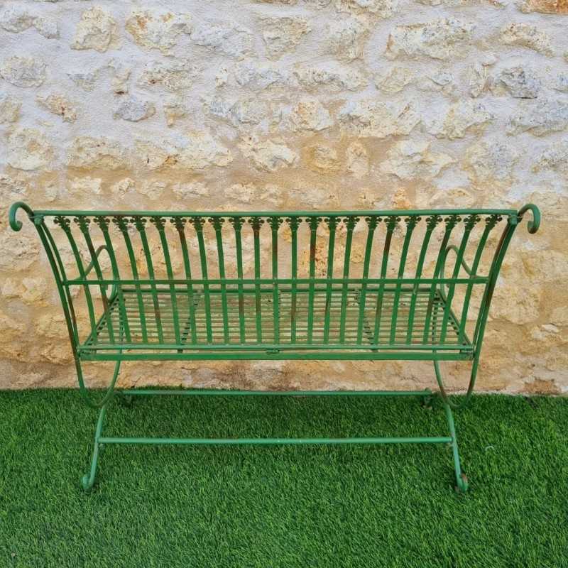 Comfortable Antique Green Patinated Wrought Iron Garden Bench