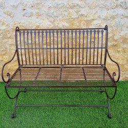 Comfortable Antique Brown Patinated Wrought Iron Garden Bench