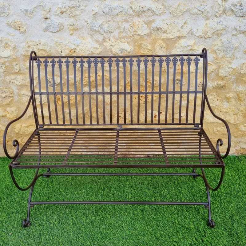 Comfortable Antique Brown Patinated Wrought Iron Garden Bench
