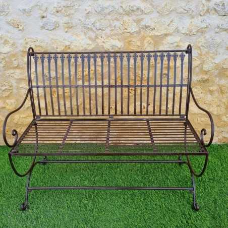 Comfortable Antique Brown Patinated Wrought Iron Garden Bench