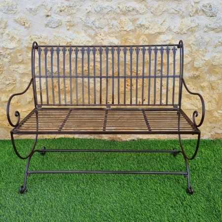 Comfortable Antique Brown Patinated Wrought Iron Garden Bench