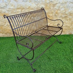 Comfortable Antique Brown Patinated Wrought Iron Garden Bench