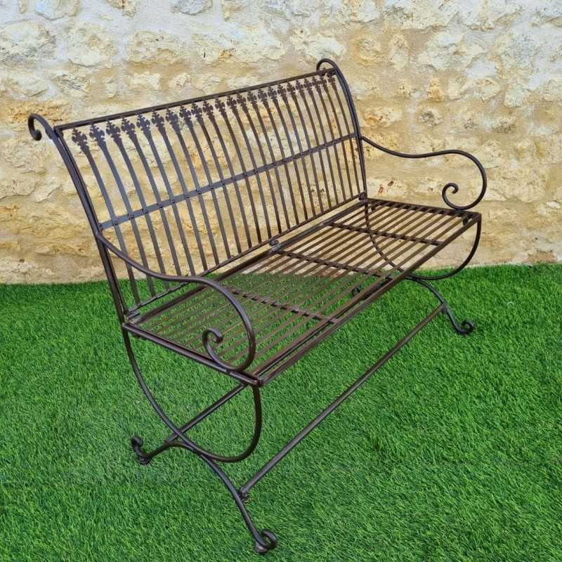 Comfortable Antique Brown Patinated Wrought Iron Garden Bench