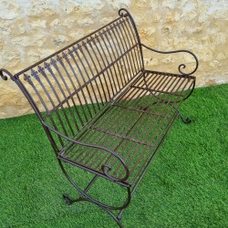Comfortable Antique Brown Patinated Wrought Iron Garden Bench