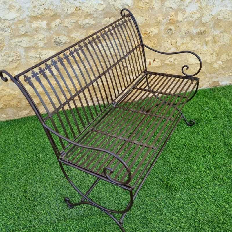 Comfortable Antique Brown Patinated Wrought Iron Garden Bench