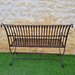 Comfortable Antique Brown Patinated Wrought Iron Garden Bench