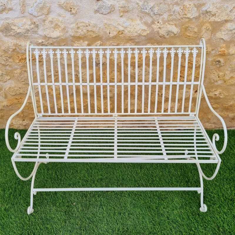 White two-seater garden bench in a romantic country-house style
