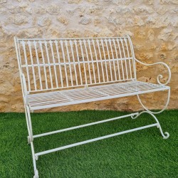 Garden bench made of antique-white patinated wrought iron