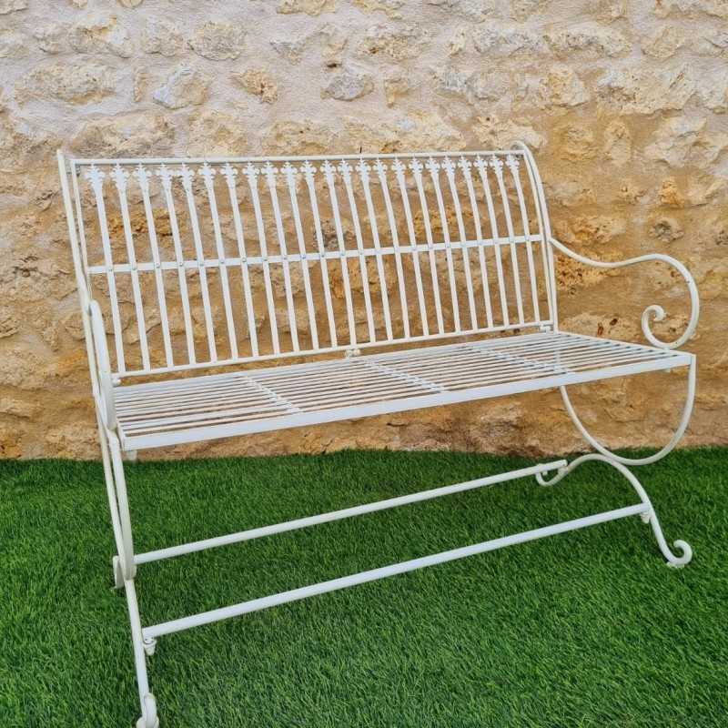 Garden bench made of antique-white patinated wrought iron
