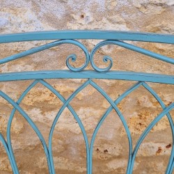 Comfortable antique green patinated wrought-iron garden arch bench
