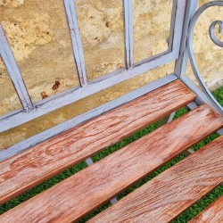 Comfortable Antique Grey Patinated Wood and Wrought Iron Garden Bench