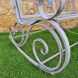 Rocking chair, two-seater rocking bench made of iron and cast iron with a weathered gray patina