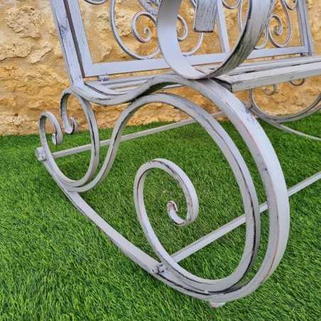 Rocking chair, two-seater rocking bench made of iron and cast iron with a weathered gray patina