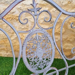 Rocking chair, two-seater rocking bench made of iron and cast iron with a weathered gray patina
