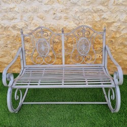 Rocking Chair, Two-Seater Rocking Bench in Iron and Patinated Cast Iron with Aged Grey Finish