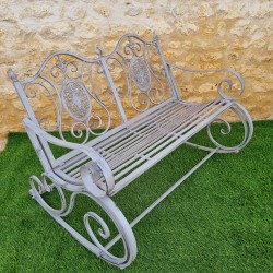 Rocking chair, two-seater rocking bench made of iron and cast iron with a weathered gray patina