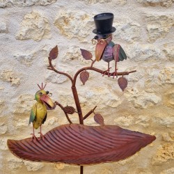Bird Bath on Iron Stake with Colorful Birds, Feeder H127 cm