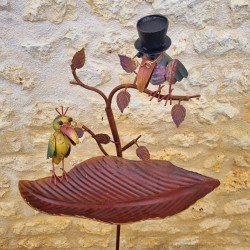 Bird Bath on Iron Stake with Colorful Birds, Feeder H127 cm