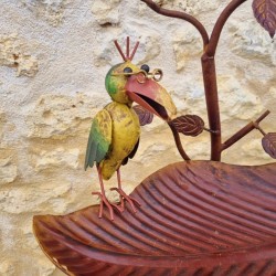 Bird Bath on Iron Stake with Colorful Birds, Feeder H127 cm