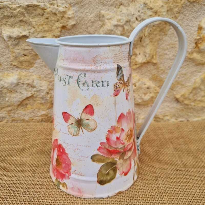 Decorative vintage-style jug with script motifs, butterflies, and flowers €18.90 LEZARD DU JARDIN