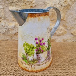 Decorative Vintage-Style Pitcher with Floral and Pot Motifs