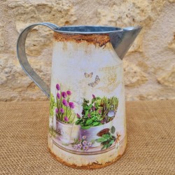 Decorative Vintage-Style Pitcher with Floral and Pot Motifs