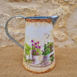 Decorative Vintage-Style Pitcher with Floral and Pot Motifs