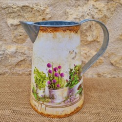 Decorative Vintage-Style Pitcher with Floral and Pot Motifs