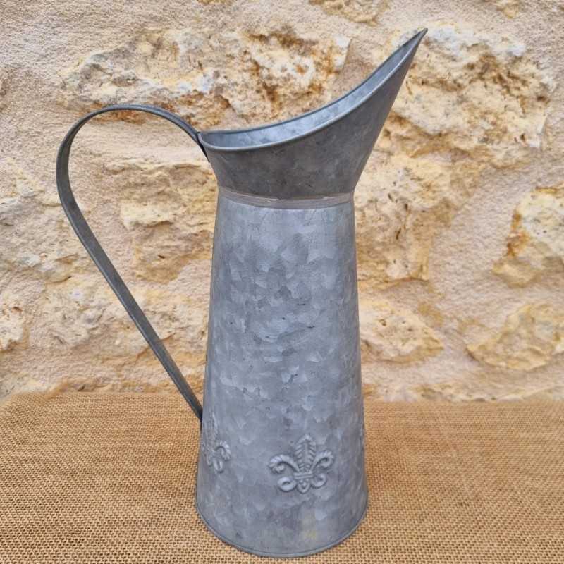 Decorative Vintage-Style Grey Fleur-de-Lys Pitcher