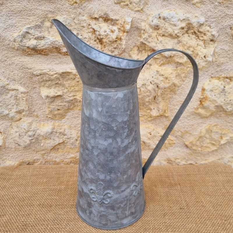 Decorative Vintage-Style Grey Fleur-de-Lys Pitcher