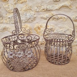 Beige and burgundy iron basket