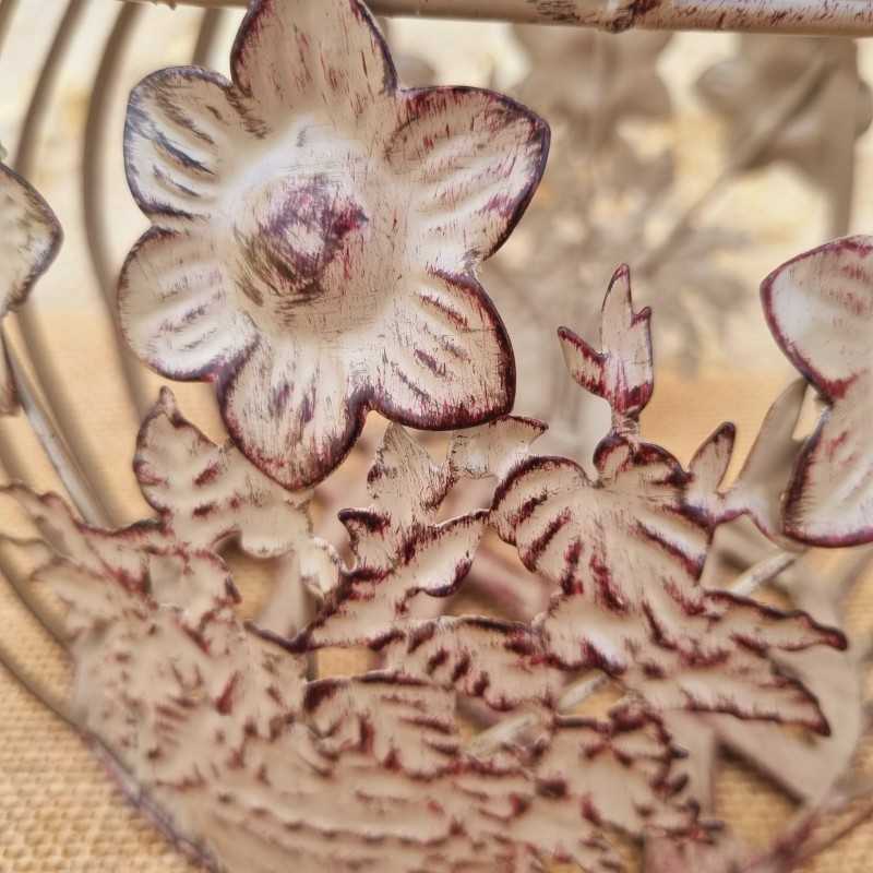 Beige and burgundy iron basket