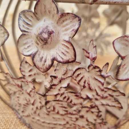Beige and burgundy iron basket