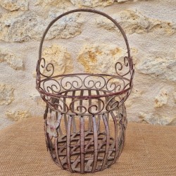 Beige and burgundy iron basket