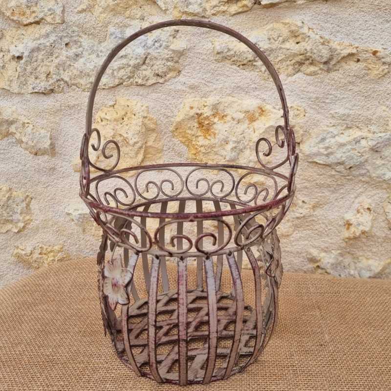 Beige and burgundy iron basket