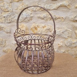 Beige and burgundy iron basket