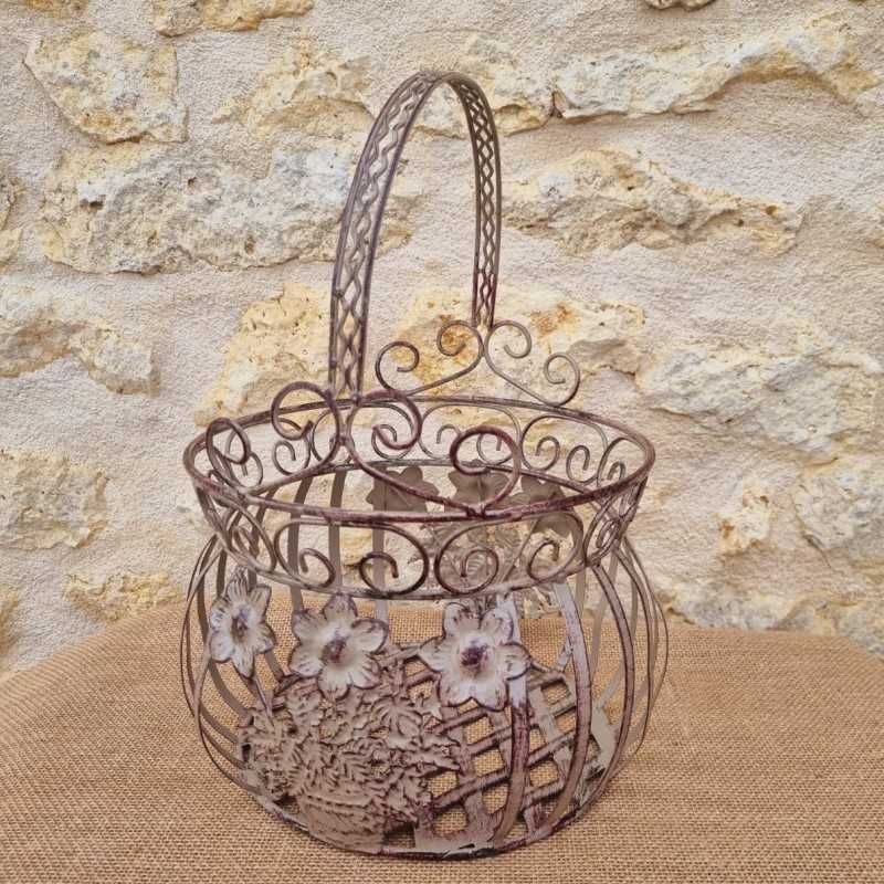 Beige and burgundy iron basket