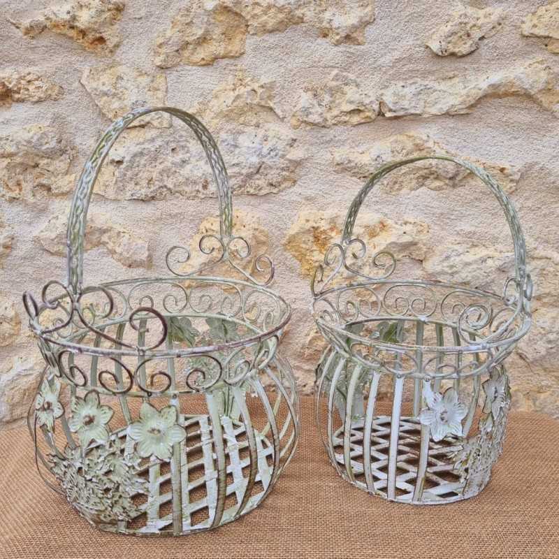 Beige and brown green iron basket