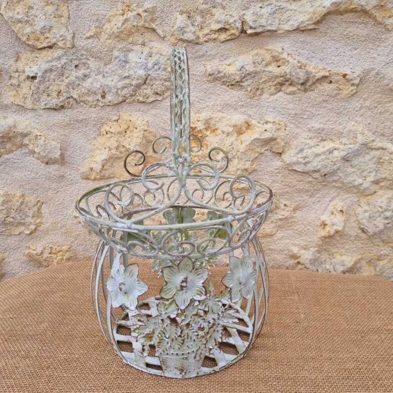 Beige and brown green iron basket