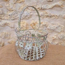 Beige and brown green iron basket