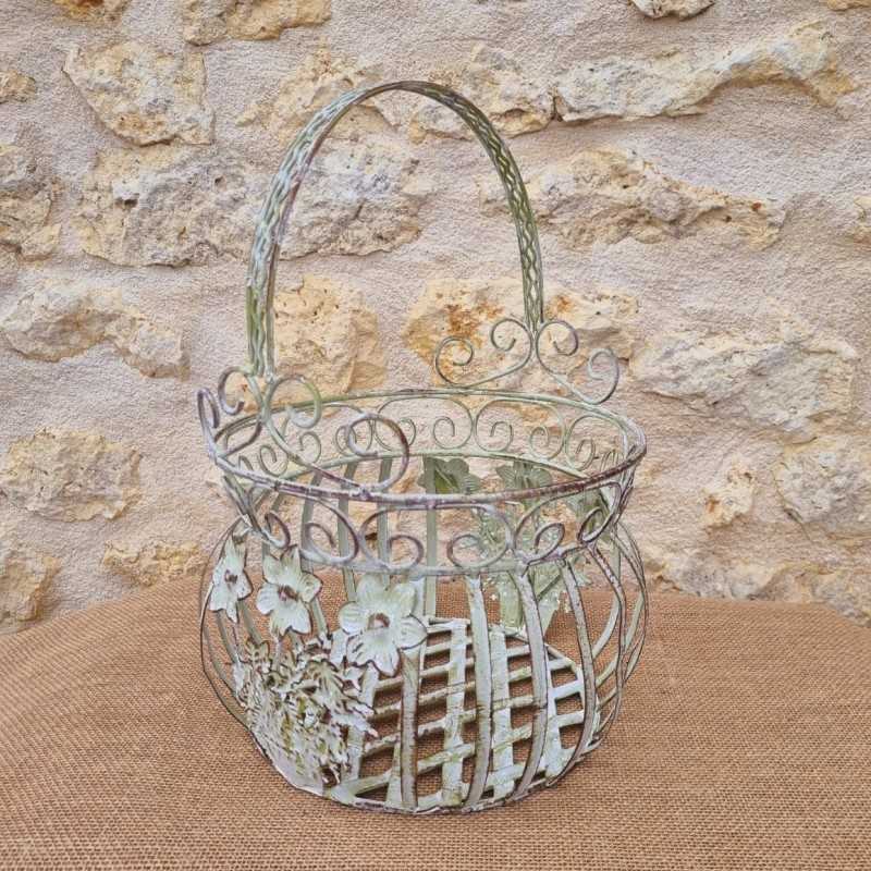 Beige and brown green iron basket