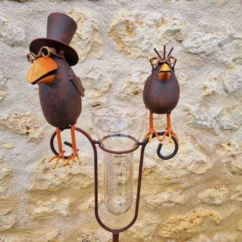 Decorative rain gauge with a brown crow motif. -LDJ.