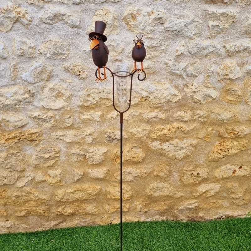 Decorative rain gauge with a brown crow motif. -LDJ.