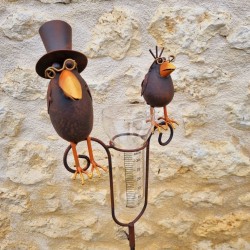 Decorative rain gauge with a brown crow motif. -LDJ.