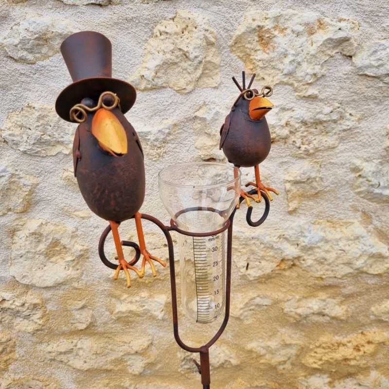 Decorative rain gauge with a brown crow motif. -LDJ.