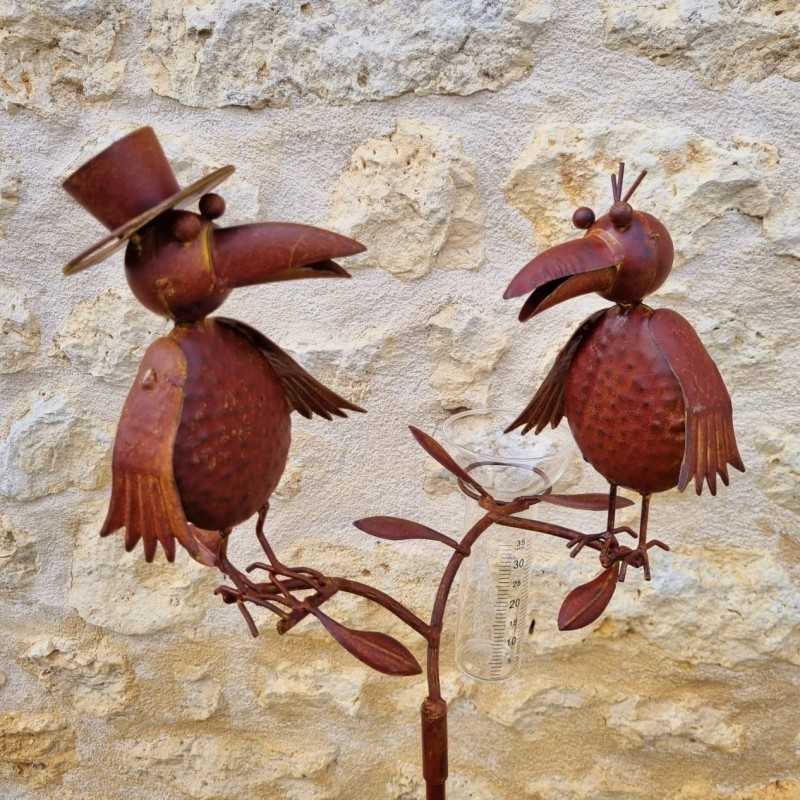 Rusty metal crow rain gauge 127 cm | Garden Lizard.