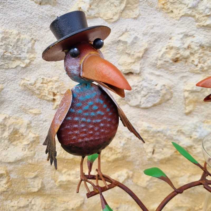 Decorative rain gauge with colourful crows, 127 cm, graduated glass funnel, metal garden décor €39.90 LEZARD DU JARDIN