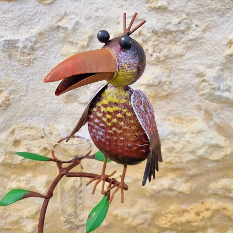 Decorative rain gauge with colourful crows, 127 cm, graduated glass funnel, metal garden décor €39.90 LEZARD DU JARDIN