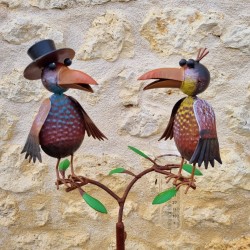 Decorative rain gauge with colourful crows, 127 cm, graduated glass funnel, metal garden décor €39.90 LEZARD DU JARDIN